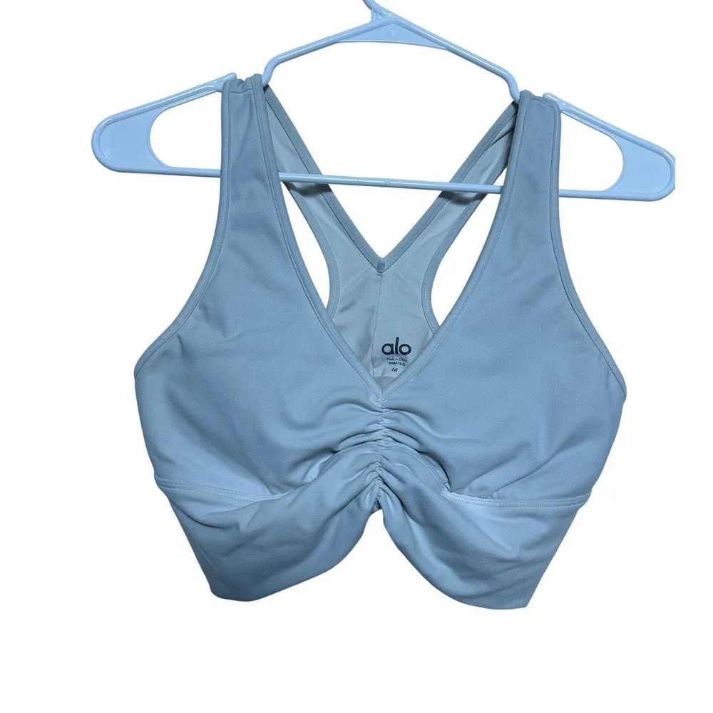 Alo Yoga Wild Thing Bra Airlift Ruched V-Neck Racerback Bone White Womens Medium